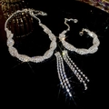 Sparkling silver jewelry set including rhinestone necklace, bracelet and tassel earrings - Silver (Necklace + Bracelet + Earrings 3-Piece Set)