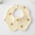Gauze cotton petal baby bib featuring brown bear and black polka dots with snap button - Gauze Flower Scarf - Dotted Bear