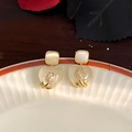 Elegant gold heart earrings with white rose details and square opal stud earrings - E6625-925 Sterling Silver Earring Post / Gold