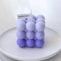 Purple gradient bubble cube candle with handmade tag on white ceramic tray - Gradient Purple - Vanilla