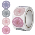 Adesivi di ringraziamento floreali in viola, grigio e rosa per confezioni e decorazioni - Line Art Rosa Multi