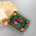 Bohemian handmade beaded heart coin purse with colorful floral patterns and gold zipper - No.09 (Central Heart Flower)