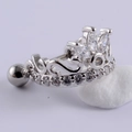Macro detail of crown shaped belly ring with cubic zirconia stones on white stone base - Style 11#