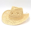 Chapeau de cow-boy en paille ajourée respirant avec large bord et style classique - Taille unique / Beige