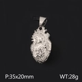 Silver anatomical heart pendant in stainless steel, size 35x20mm and 28g weight - Silver Color Pendant / Steel