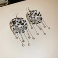 Orecchini a cappello da cowboy con stampa mucca e frange di strass scintillanti - Stampa Muccata con Strass