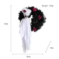 Halloween crescent moon wreath with purple flowers and a ghost plush, 53cm x 38cm size - White Ghost Wreath