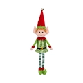 65cm Christmas elf doll featuring green sequins, striped long legs, and red pointy hat - 338A-Boy Elf (Sitting)