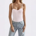 Pink heart-neck strapless bodysuit top for women paired with light blue jeans - S / Pink