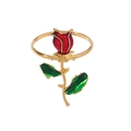 Elegant gold rose napkin ring with red and green enamel for wedding table decor - Z1076 (Classic Single Red Rose)