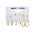 6-pair set of vintage gold geometric earrings including pearls and textured hoops - E007/6 Pairs Set / Gold