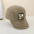 Close-up of kids khaki cotton baseball cap with excavator embroidery and vintage texture - 52cm (Recommended 2-6 Years) / Khaki