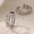 Polished silver cuban link hoop earrings with minimalist chain texture for women - Silver Cuban Link Texture
