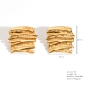 Retro geometric 18K gold plated stainless steel stud earrings with textured finish - E664-09(Brushed Stripes)