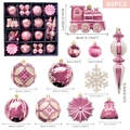 60-teiliges Weihnachtsdekorationsset in Rosa und Gold mit Zügen, Schneeflocken und Kugeln - 32x32x8cm (60-teiliges Set) / Rosa + Gold