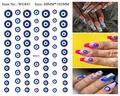Detail of blue evil eye nail stickers showing diverse application on various skin tones - WG841