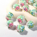 Macro shot of cute light green acrylic beads with hand-painted cartoon chicks for DIY jewelry - Green Bead + Xiaomei + Blue Bow / 18mm