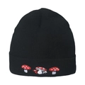 Black knitted beanie with red and white mushroom embroidery for winter style - M (56-58cm) / Black