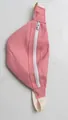 Pink canvas waist bag for kids featuring white zippers and adjustable straps - Pink