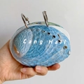 Macro detail of natural abalone shell texture with vibrant blue patterns and metal rings - Small Blue Abalone Memo Pad / Approx. 6-9cm