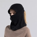 Pasamontañas de invierno negro para mujer con forro polar cortavientos y orificio coleta - Talla única / Negro