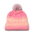 Detail of pink and orange gradient knitted beanie with soft pom-pom and ribbed texture - M (56-58cm) / Pink Yellow Gradient (F)