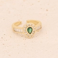 Anello a corona dorato regolabile con gemma verde a goccia e zirconi incastonati - Aperto Regolabile / Stile Goccia d'Acqua in Zirconia Verde (4#)