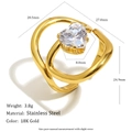 18K gold-plated stainless steel spiral ring featuring two zircon flowers in a minimalist style - Stainless Steel / Heart Line Zirconia Open Ring - Gold