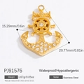 Pendentif ancre et barre en acier titane doré avec strass et dimensions détaillées - Ancre & Gouvernail(PJ91576)