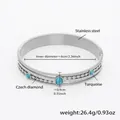 Bracciale rigido in acciaio inossidabile argento con intarsio in turchese e zirconi - Bracciale Aperto Ondulato Color Acciaio con Turchese Bianco (Z075)