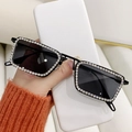 Gafas de sol rectangulares sin montura para mujer con lujosos bordes de diamantes de imitación - Montura Negra Gris Completo