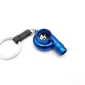 Llavero de turbocompresor azul con correa de cuero negro y anillo de metal - Azul
