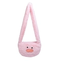 Borsa a tracolla in peluche rosa con viso a cartone animato e becco d'anatra su sfondo bianco - Rosa