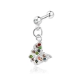 Polished silver screw ball stud with a multi-color zircon butterfly pendant - Silver Butterfly
