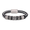 Bracelet pour homme en cuir tressé noir et blanc avec fermoir magnétique en métal - Cuir Noir Fil Blanc