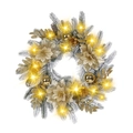 Ghirlanda di Natale con aghi d'argento, fiori dorati, pigne e luci LED scintillanti - Ghirlanda Innevata 45cm (Luminosa)