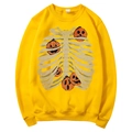 Bright yellow fleece hoodie with Halloween pumpkin and skeleton rib print design - S / Tops / Bright Yellow (Pumpkin Skeleton)