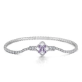 S925 sterling silver bracelet with purple flower petals and zircon stones - 2MM Tennis Chain/Purple Clover/Platinum Plated/16.5CM