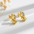 Elegant gold fishtail earrings with opal luster stone and yellow zircon accents - Yellow Gemstone Opal Style (923-6#)