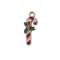 Christmas candy cane pendant in red and white enamel with gold edges and holly detail - Red and White Christmas Cane with Holly