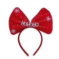 Christmas headband with red sequin bow featuring white snowflake patterns and HOHOHO text - Bright Red Bow