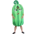 Funny green watermelon inflatable costume for adults with dark stripes and vine decor - Watermelon / One Size