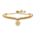 Verstellbares goldenes Edelstahl-Perlenarmband (4mm) mit glattem Herzanhänger - Gold (32032)
