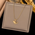 Elegant gold ginkgo leaf pendant necklace with fine texture on a snake chain - Lucky Ginkgo (AH6180) / Gold