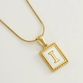 18K gold plated snake chain necklace with mother of pearl Letter I rectangular pendant - I (With Chain)