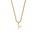 Golden twist chain necklace with letter Y pendant and white pearl inlay design - Letter Y