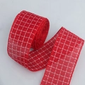 Red and white checkered ribbon with a linen texture for festive gift wrapping - White Red Check (Red Edge) 6cm*5 Yards