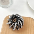 Détails d'une pince à cheveux nid d'oiseau ornée de strass brillants et perles de luxe - Perle Blanche + Strass (Noir)