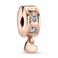 Rose gold charm bead with heart patterns and small heart pendant for charm bracelets - 015-Stopper (Rose Gold Heart Dangle)