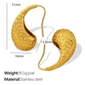 Golden 18K gold-plated stainless steel teardrop earrings with hammered texture and 31mm size - Gold